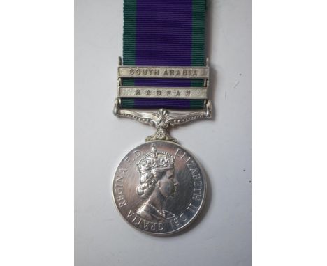 A General Service Medal 1962-2007, awarded to 23732758 Sig J J Pottinger R SIGS, with Radfan and South Arabia bars