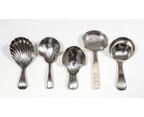 Four George III silver caddy spoons - with shell bowl and engraved handle by C.H., London 1809 (initialled - weight 8.4 gramm