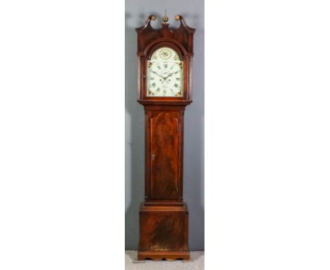 A late 18th Century mahogany longcase clock by James Lock of Bath, the 13ins arched painted metal dial with Roman and Arabic 