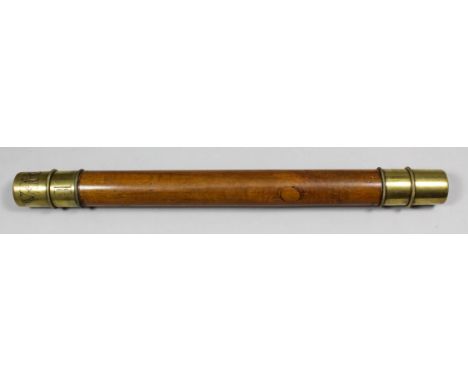 A Victorian plain turned wood and brass mounted truncheon or tipstaff, the top brass end engraved with a royal cipher over "1