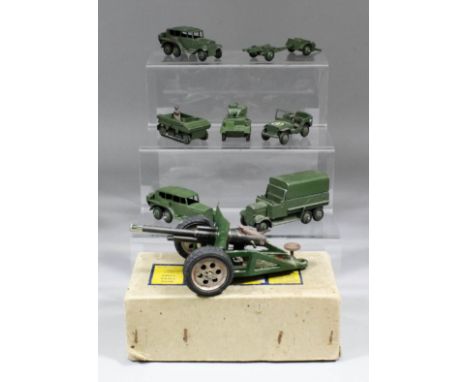 An Astra diecast model - Anti Tank Gun with instruction leaflet (boxed), six Dinky diecast model army vehicles and a gun