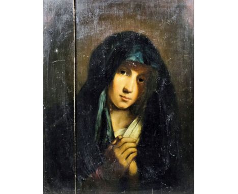 19th Century Continental School - Oil painting - Half length portrait of the Virgin with her hands together in an act of supp