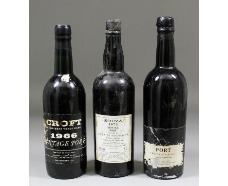 A bottle of 1960 Croft Vintage Port, a bottle of 1966 ditto and a bottle of 1978 Souza Vintage Port 