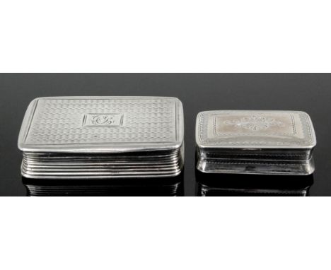 A William IV silver rectangular vinaigrette, the lid and base with engine turned ornament and with reeded incurved sides, 1.6