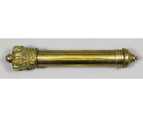 The George Ralph Leyland Collection of Truncheons and Tipstaffs  A 19th Century brass tipstaff, the Victorian crown unscrewin