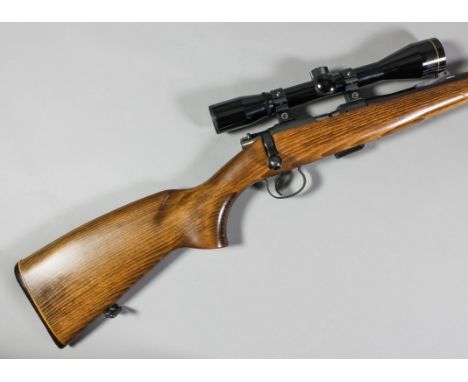 A .22 calibre Model 452 bolt action rifle by C.Z., Serial No. A162626, the 23ins blued steel barrel fitted with moderator, wa