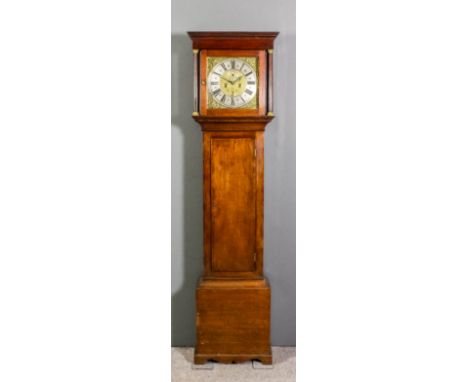 A mid 18th Century oak longcase clock by Thomas Jenkinson of Sandwich, the 12ins square brass dial with wide silvered chapter