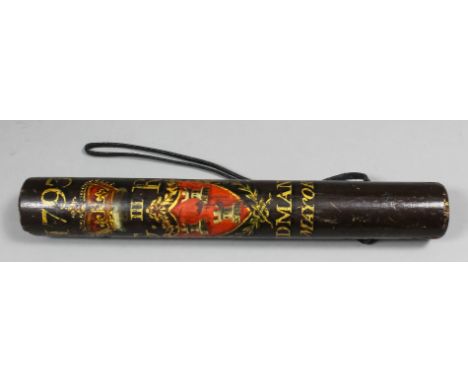 A George III plain wood truncheon or tipstaff painted with date "1793" over a crown with "GR3" cipher under above Newcastle U