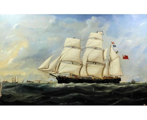 Attributed to Edward Hoyer (fl. 1870-1890) - Oil painting - Ship portrait - "Three masted barque "Neilly" in choppy seas off 