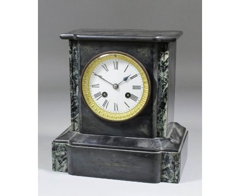 A 19th Century French black marble cased mantel clock by Japy Freres, No. 42450, the 3.5ins diameter cream enamelled dial wit