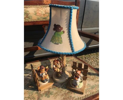 Hummel lamp and pair of Hummel bookends slight chips