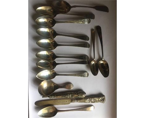 Collection silver inc. 5 bright cut teaspoons c1800, a Hester Bateman caddy spoon etc.