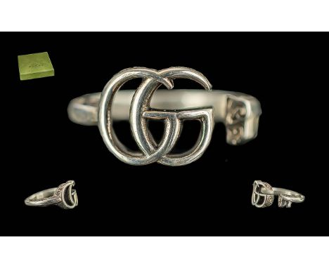 Gucci Interest - Ladies Gucci 925 Sterling Silver Ring. Full Gucci &amp; Silver Hallmarks to Shank. As New Condition. Size 15