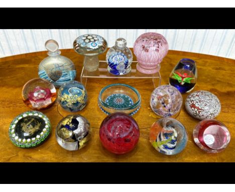 Collection of 15 Glass Paperweights, assorted colours and designs, to include millefiore, floral, bubble, spiral, fireworks, 