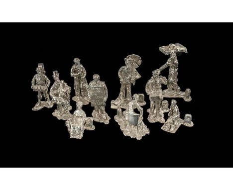 Elizabeth II 'Cries of London' by Thomas Charles Jarvis - A Collection of Miniature Sterling Silver Figural Place Holders - S