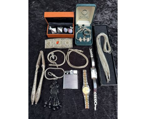 Bag of Mixed Collectables. Includes Cufflinks, Silver Jewellery, Ronson ' Cadet ' Lighter, Vintage Black Morning Brooch, Silv