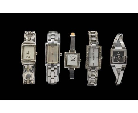 Collection of Five Ladies Boxed Fashion Watches, comprising two Dolce & Gabbana watches with bracelet straps, a DKNY watch wi
