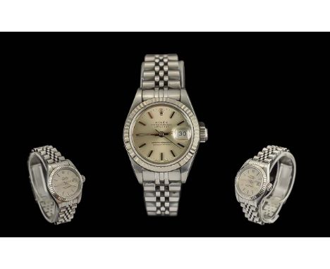 Rolex Oyster Perpetual Datejust Ladies Stainless Steel Chronometer Wrist Watch - Ref No 568 To Lugs, Features Fluted Bezel, J