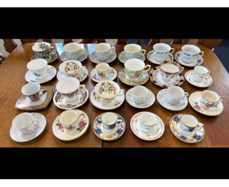 Two Boxes of China Cabinet Cups & Saucers, assorted designs and makes, to include Royal Albert, Colclough, Grindley, Royal Gr