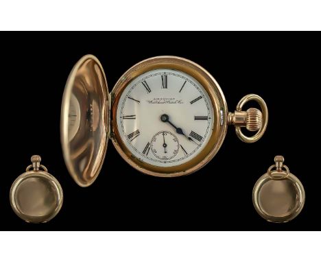 American Watch Company Waltham - Gold Filled Keyless Full Hunter Pocket Watch, Guaranteed to be of Two Plates of Gold with Co
