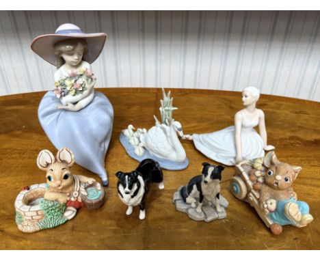 Small Collection of Porcelain, comprising a Lladro figure No. 5862, This is a beautiful Lladro porcelain figurine titled "Que