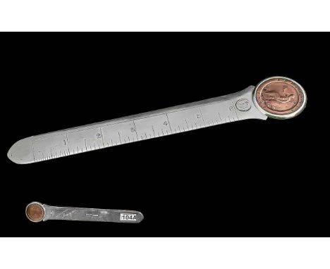 Victorian Period 1837 - 1901 Large Sterling Silver Letter Opener and Combined Ruler. Hallmark for London 1898, Maker A.  Barr