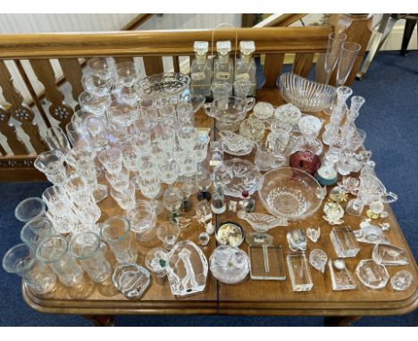 Three Boxes of Glassware, to include a Tantalus, wine glasses, champagne flutes, sherry glasses, sweet dishes, large bowls, j
