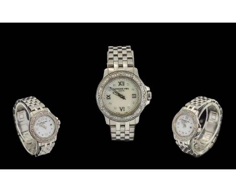 Raymond Weil Ladies Wristwatch,  Ladies Steel and Diamond Set Wrist Watch, Features Diamond Set Bezel and Diamond Markers. Mo
