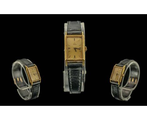 Omega - Ladies 18ct Gold Jewels Mechanical Wrist Watch, With Original Omega Signed black Leather Watch Strap, Buckle with Ful