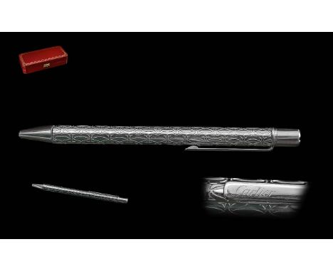 Cartier ' C ' Ballpoint Pen with Platinum Finish, Date of Purchase 24-12-2012, With Cartier Display Boxes ( 2 ) and Receipt o