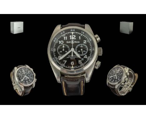 Bell & Ross Heavy Gents Steel Cased Chronograph Automatic Antimagnetic Wrist Watch. Features Black Dial, White Numerals, Mult