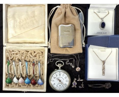 Good Mixed Bag of Collectables. Includes Railway Pocket Watch, Silver Jewellery, Vintage Viyella Perfume Bottle, German Minia