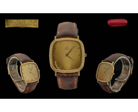 Omega - Quality Gents 18ct Gold Cased Quartz Wrist Watch with Original Omega Watch Strap / Buckle, Marked 18ct - 750 with Ome
