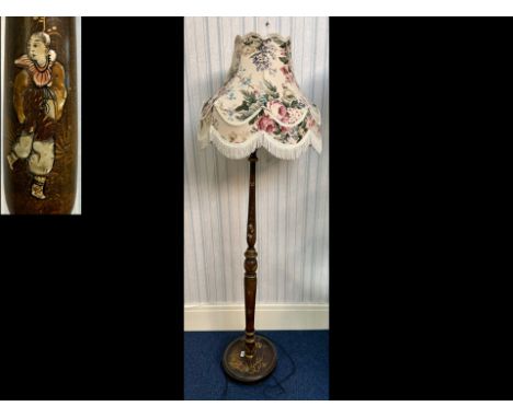 Early To Mid Century Chinese Embossed Standard Lamp - Depicting figures, foliage and house.