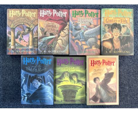 Harry Potter Interest - Collection of Seven Harry Potter Books, hardback editions, comprising The Deathly Hallows signed to o