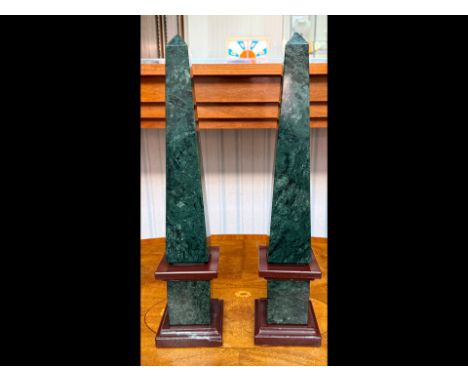 Pair of Green Marble Obelisk, height 16.5".  
