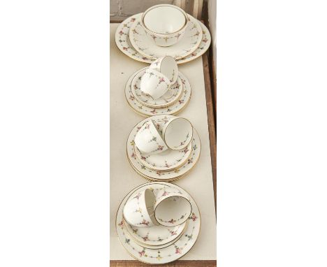 A Royal Crown Derby tea service, 1913, printed and painted with floral border and rose pendants, two handled plate 24cm, prin