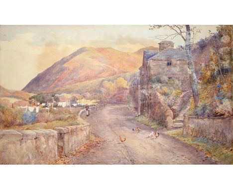 Charles William Adderton (1866-1944) - Washing Day, signed and dated Oct '86, watercolours, 31 x 52cm  Slightly time stained.