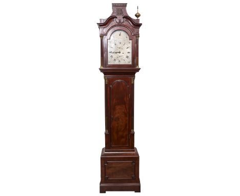 A George III eight day mahogany longcase clock, Robert Leumas London, the 12" breakarched silvered dial with subsidiary rings