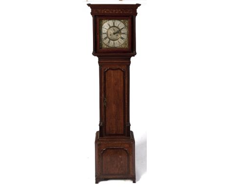 A George III eight day oak crossbanded longcase clock, Thos Moss Frodsham, the 13" brass dial with engraved, silvered centre,