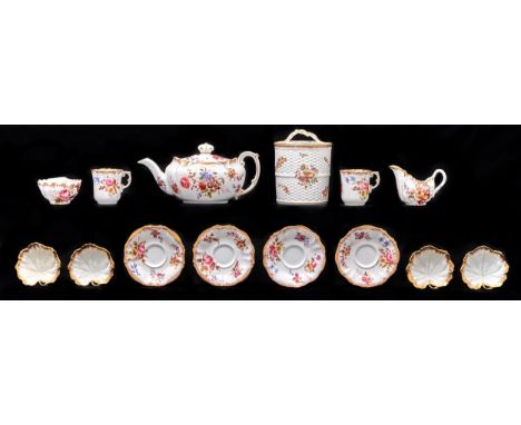 A Hammersley &amp; Co shell shaped Dresden Flowers pattern part tea and coffee service, c1890, a contemporary Staffordshire b