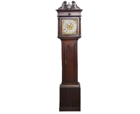 A George III eight day oak longcase clock, Stringer, Stockport, 11 inch dial, matted centre, silvered date aperture and TIME 