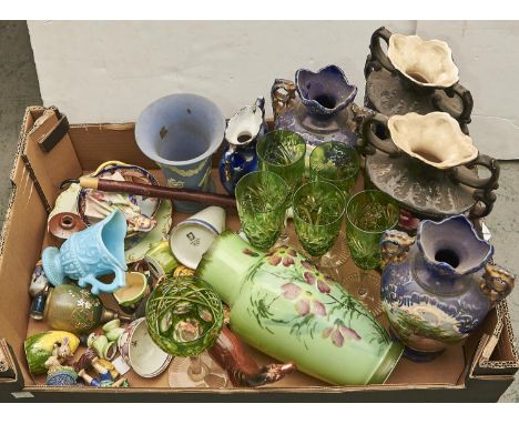 Miscellaneous ornamental ceramics and glass, late 19th c and later, to include a saltglazed brown stoneware ink bottle and a 