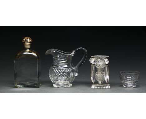 An English or Irish cut glass ogee preserve or honey jar and cover, c1800, 13cm h, two similar cut glass sweetmeat jars and a