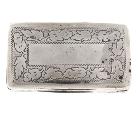 A George III silver snuff box, of slightly curved oblong form, engraved&nbsp; leaf borders, 59mm l, by Samuel Pemberton, Birm