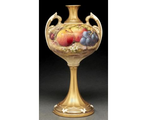 A Royal Worcester vase, 1926, painted by Ricketts, signed, with fruit and blossom before a mossy bank, cherries to the revers