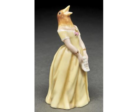 A Royal Worcester 'Diffidence' figural candle snuffer in the form of Jenny Lind, the 'Swedish Nightingale', 1919, 10.8cm h, p
