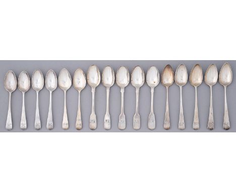 Sixteen silver teaspoons, George III-William IV, Old English and Fiddle patterns, all London by various makers, 7ozs 17dwts  