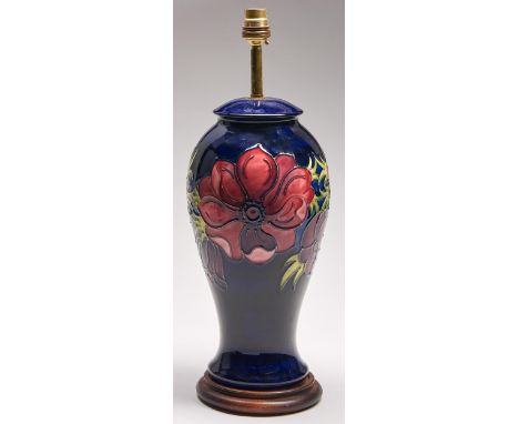 A Moorcroft Anemone lamp, late 20th c, 35cm h excluding fitment  Good condition