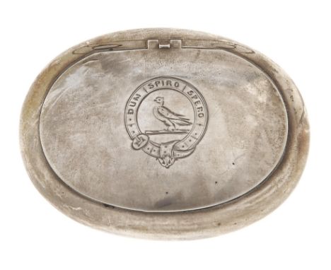 A Victorian&nbsp; squeeze opening silver tobacco box, crested, 85mm l, 2ozs 8dwts  Light wear scratches